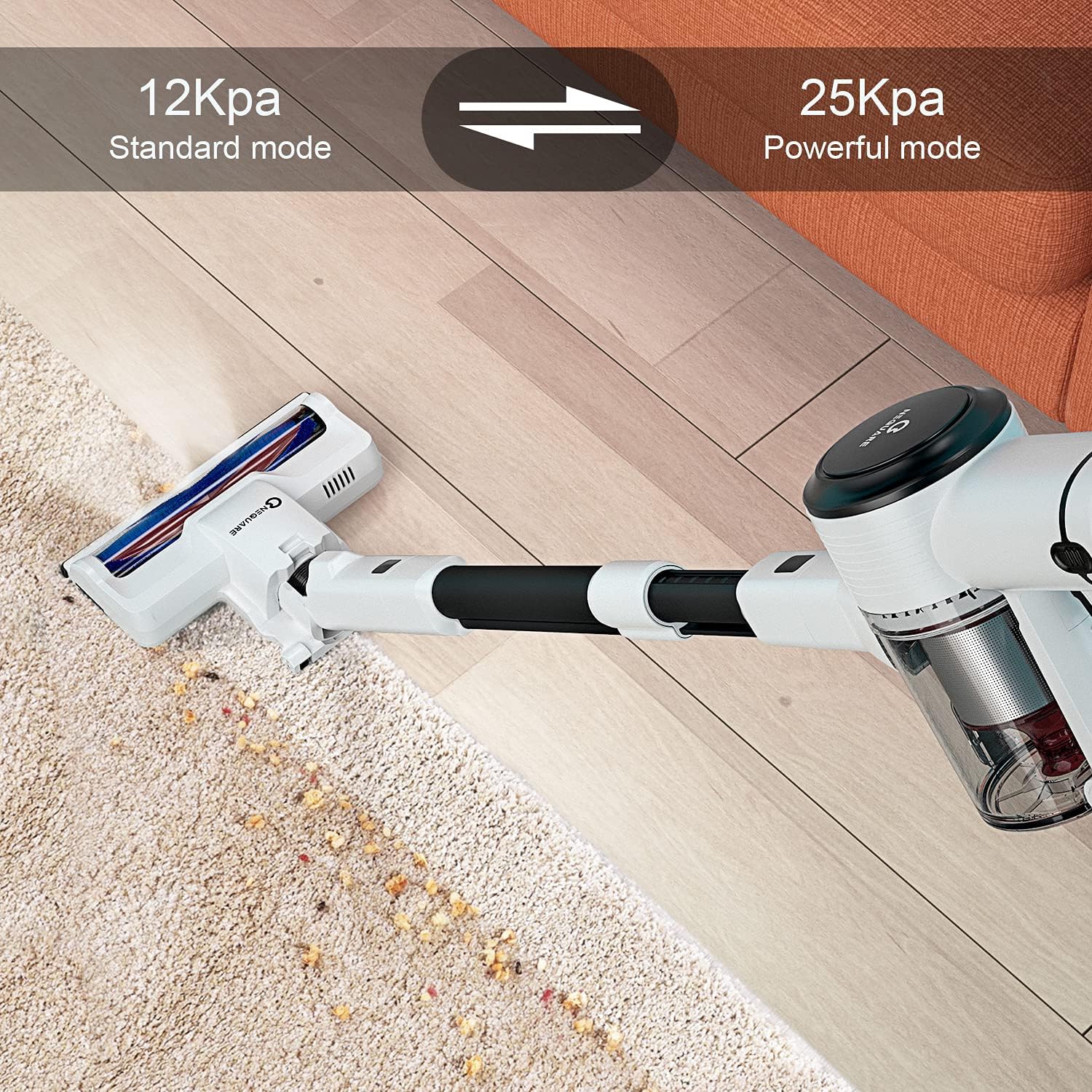 NEQUARE Cordless Vacuum Cleaner, Stick Vacuum Cleaner with 280W 25Kpa Powerful Suction 40min Runtime, 2200mAh Battery 4 in 1 Lightweight Handheld Vacuum for Car Pet Hair Carpet Hard Floor S25 -