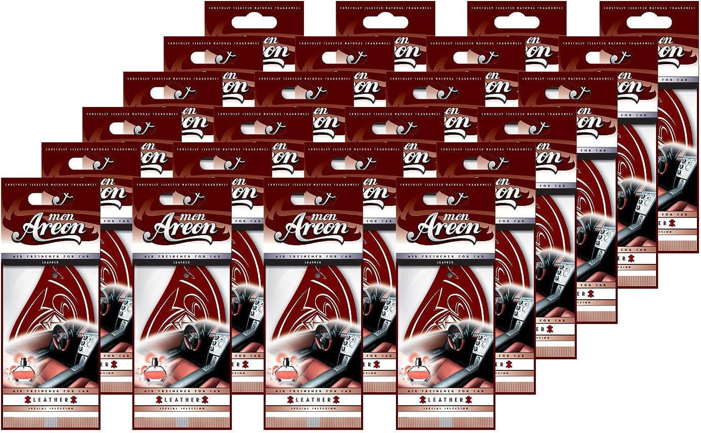 Areon MON Modern Classic Design Hanging Car Air Freshener, Leather Scent 24-pack