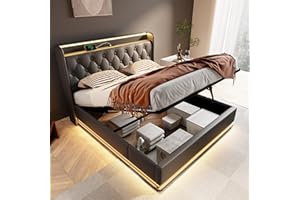 JIVOIT Queen Size PU Upholstered Platform Bed Frame, Multiple Platform Bed with a Hydraulic Storage System, Headboard with Shelves, Hydraulic Storage Bed for Bedroom (Black/Queen,387)