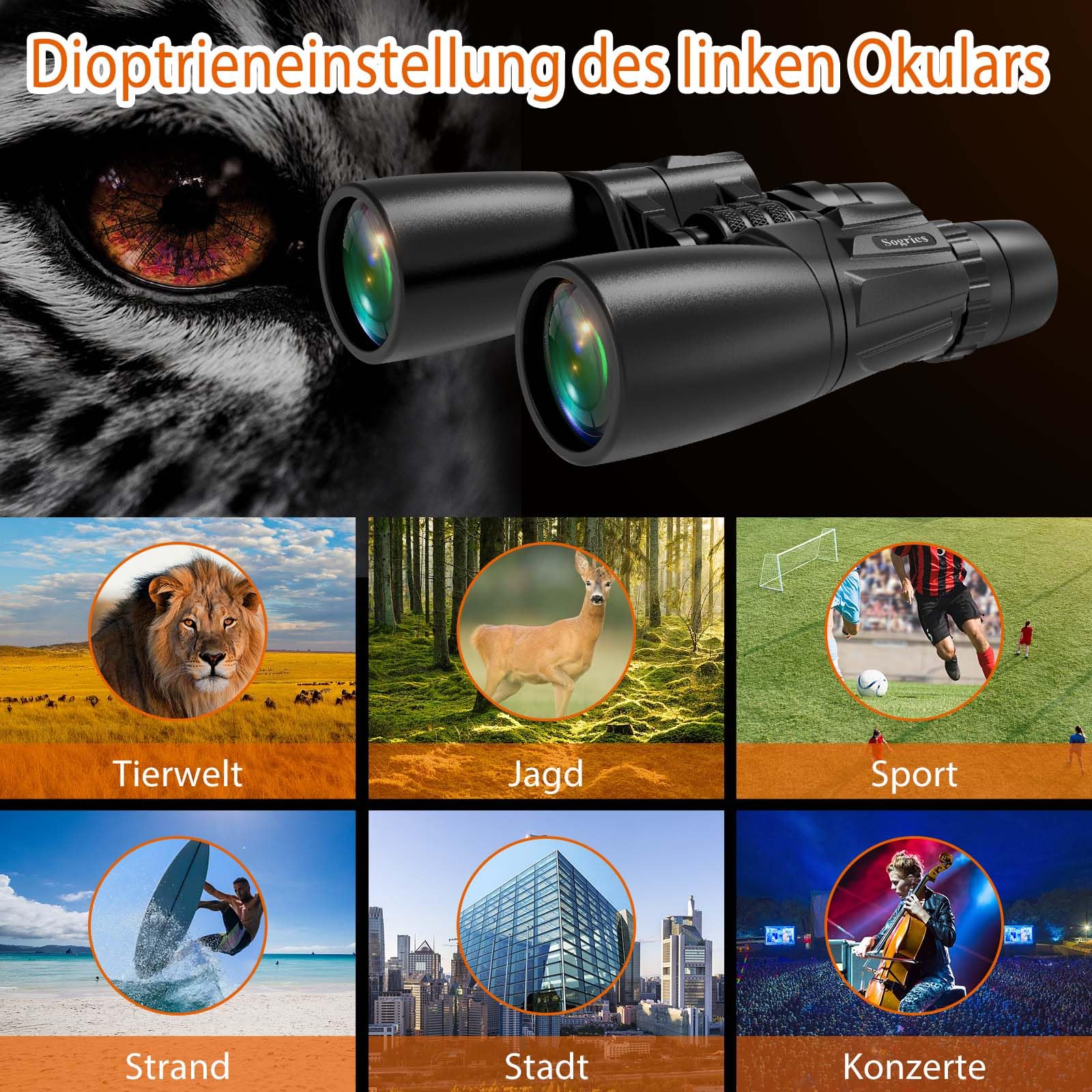 10–30x50 Zoom Fernglas für Erwachsene, HD Fernglas für Vogelbeobachtung, Reisen, Jagd, Konzerte mit großer Sicht, BAK4, FMC-Objektiv, klare Sicht bei schlechten 7