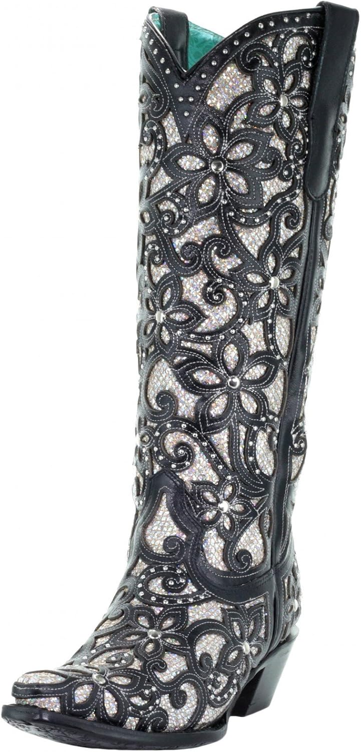 black glitter cowboy boots