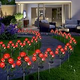 HELESIN Solar Flower Lights 2 Pack Red Rose Garden Stakes IP65 Waterproof view 2