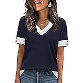 WIHOLL Womens Short Sleeve Sweater Lightweight Knit Tops Summer Spring Shirts with Buttons Trendy