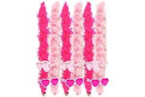 JICASTO Colorful Feather Boas 6 Packs, 6.6ft Turkey Boas for Women for Bachelor Party Halloween,with Heart Sunglasses