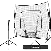 VIVOHOME Baseball Softball Batting Net - 7x7 Ft Baseball Backstop, Softball Practice Net for Hitting, Pitching, Throwing with Batting Tee and Carry Bag