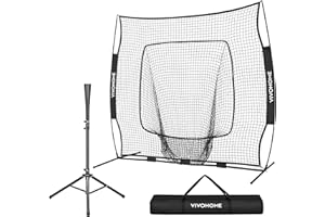 VIVOHOME Baseball Softball Batting Net - 7x7 Ft Baseball Backstop, Softball Practice Net for Hitting, Pitching, Throwing with Batting Tee and Carry Bag