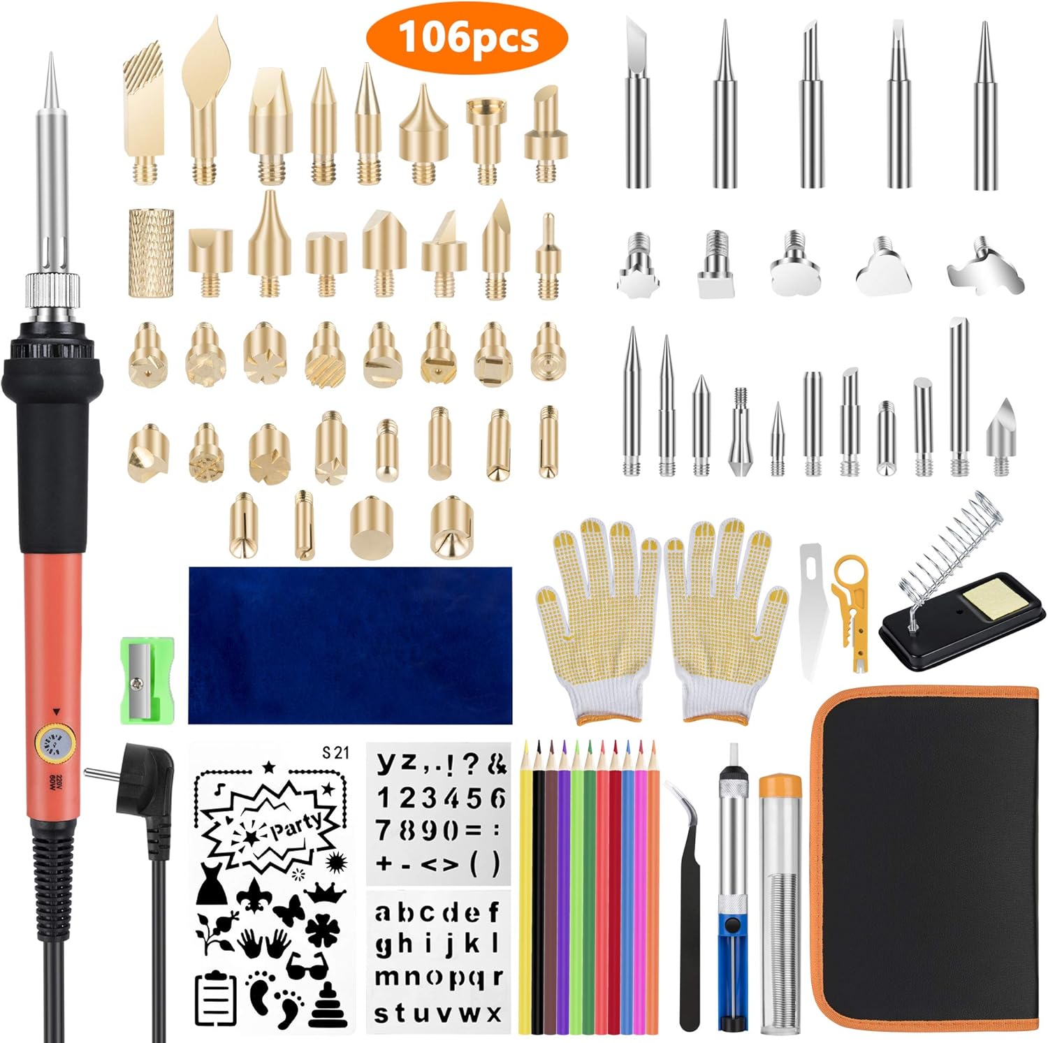 Kalawen 106 PCS Wood Burning Kit, Soldering Pyrography Pen with Adjustable On-Off Switch Control Temperature, Woodburning Tool for Carving/Embossing/Soldering