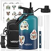 64oz Insulated Water Bottle (Cold for 48 Hrs),BPA Free&Leak Proof,Half Gallon Stainless Steel Water Flask,Water Jug with Straw Spout Lids for Gym,Hiking,Camping,Gradient Blue