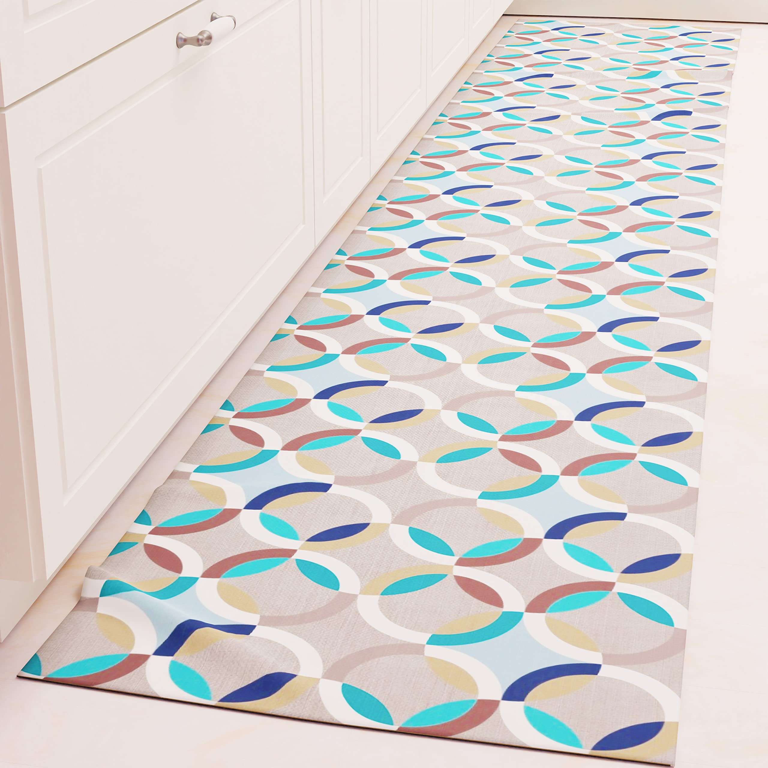 PETTI Artigiani Italiani - Kitchen Rug Runner Kitchen Non-Slip and Washable 52 x 240 cm Blue Circle Design 100% Made in Italy