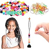SEVENKA 100 Small Silicone Hair Beads Set for Girls, 5mm Colorful Soft Micro Silicone Hair Beads for Braids for Girls, 2 Plastic Quick Beaders for Hair Braids, 50 Elastic Rubber Bands