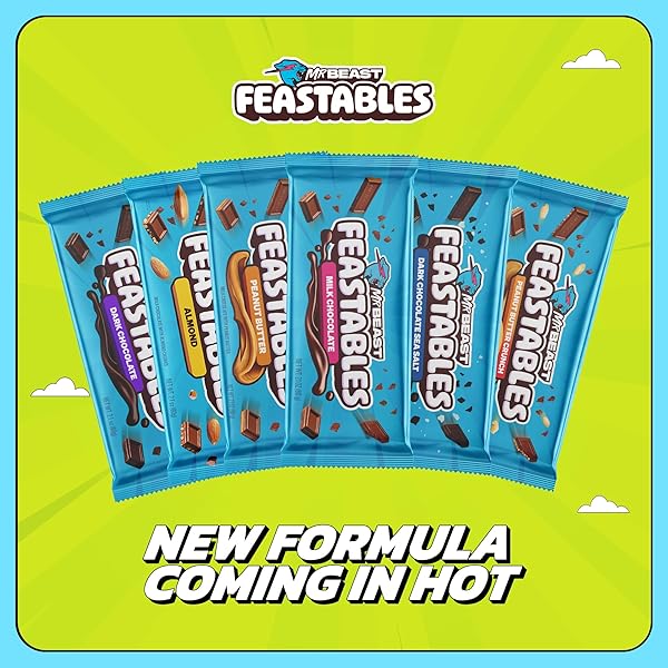 MRBEAST FEASTABLES MILK CHOCOLATE CRUNCH BAR, KING SIZE, 10 COUNT, CRISPY RICE CHOCOLATE CANDY, FAIRTRADE COCOA, 2.1OZ EACH