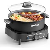 Stariver 6L Electric Hot Pot with Divider, 1500W Dual-Flavor Shabu Pot | Nonstick Pot &amp; Removable Design, 3 Heat Settings, PFOA-Free, Easy Cleanup, Cool-Touch Handle, Silicone Ladle Included