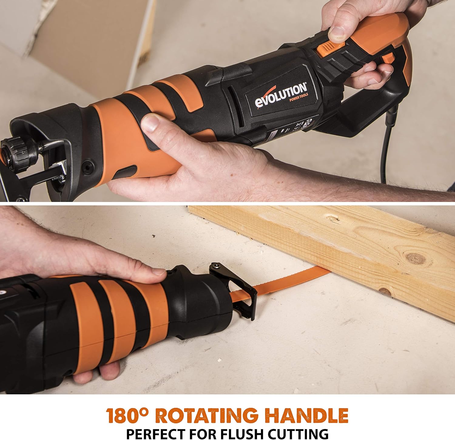 Evolution Power Tools R230RCP Reciprocating Saw with 4 Multi-Purpose Bi-Metal Blades, 230 V, Orange, Corded - Image 5