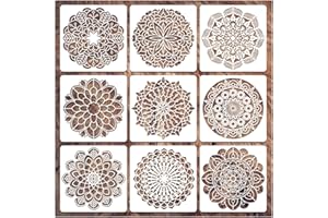 BONMOSS 9 Pack Mandala Stencils for Painting,Reusable Paint Drawing Templates for Painting on Wood Floor Wall Canvas Tile Fabric,Creative Mandala Stencils for DIY Art Projects & Home Decor (4 inch)