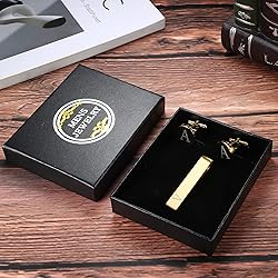 LOYALLOOK Gold Initial Cufflinks and Tie Clip Set