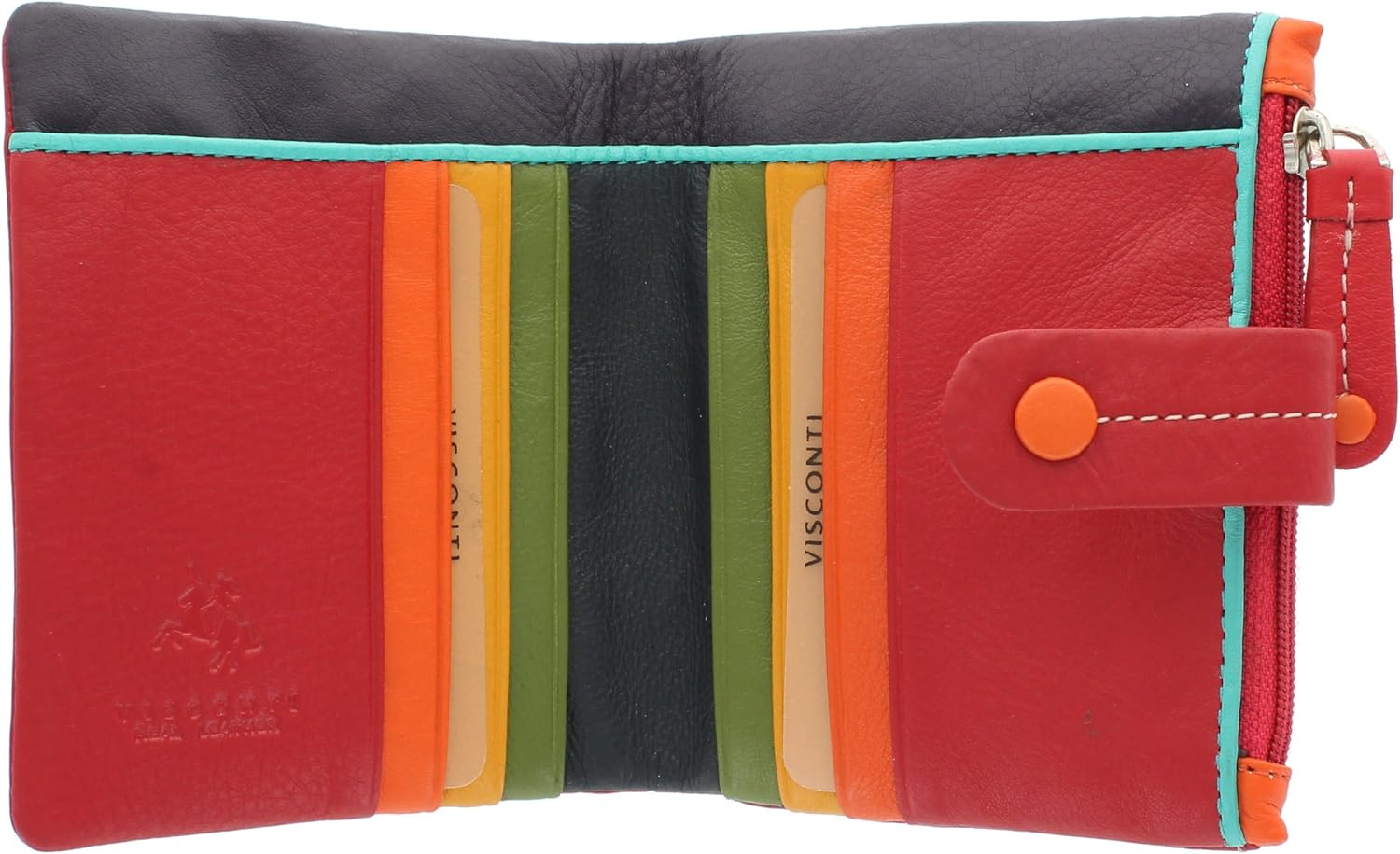 VISCONTI Mimi Collection Mojito Compact Multicoloured Leather Purse M77 Red Multi