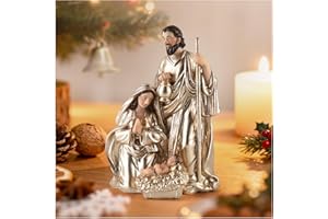 Magicsculp Holy Family Figurine Catholic, 8" Religious Baby Jesus Ornaments for Tabletop & Shelf, Golden Christmas Nativity Decor for Living Room, Bedroom, Dining Room