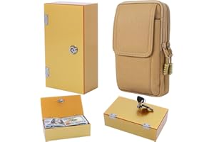 CLARITYCRAZE Extra Large Glitter Gold Acrylic Cash Box with Lock, 2 Keys, Waist Bag, Portable Sparkling Casino Cash Money Storage Box Currency Organizer Safe, Money Holder, 1 Pack