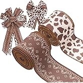 JarThenaAMCS Western Cowboy Wired Edge Ribbon 2.5 Inch Craft Ribbons Rodeo Birthday Decorative Fabric Ribbon for DIY Crafts Wreath Bow Making, 2 Rolls, 20 Yard