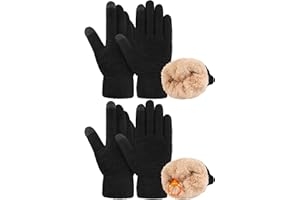 Hryrbay 2 Pairs Womens Winter Gloves Warm Fleece Lined Thermal Thickened Touch Screen Wool Gloves for Cold Weather