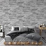 Muriva Grey Brick Effect Textured Vinyl Wallpaper - Realistic Stone Wall Tiles view 6