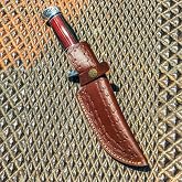 DamaskerUS 9" Handmade Real Leather Sheath for Fixed Hunting Blade Knife Engraved/Belt Loop