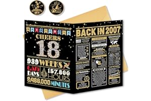BGTCARDS 18th Birthday Card, 18th Birthday Decorations for Girls Boys, 18th Birthday Gifts for Son Daughter, Back in 2007 Birthday Card, Black Gold