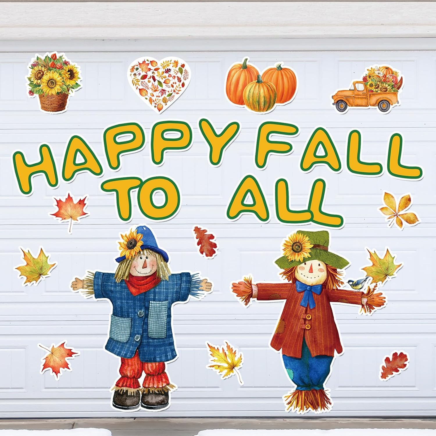Garage Door Decorations - Colarr 25 Pcs Happy Fall Garage Door Magnets Removable Autumn Magnets Thanksgiving Garage Door Decorations Scarecrow Leaves Sunflowers Pumpkin Magnetic Stickers for Car Refrigerator Outdoor Decoration