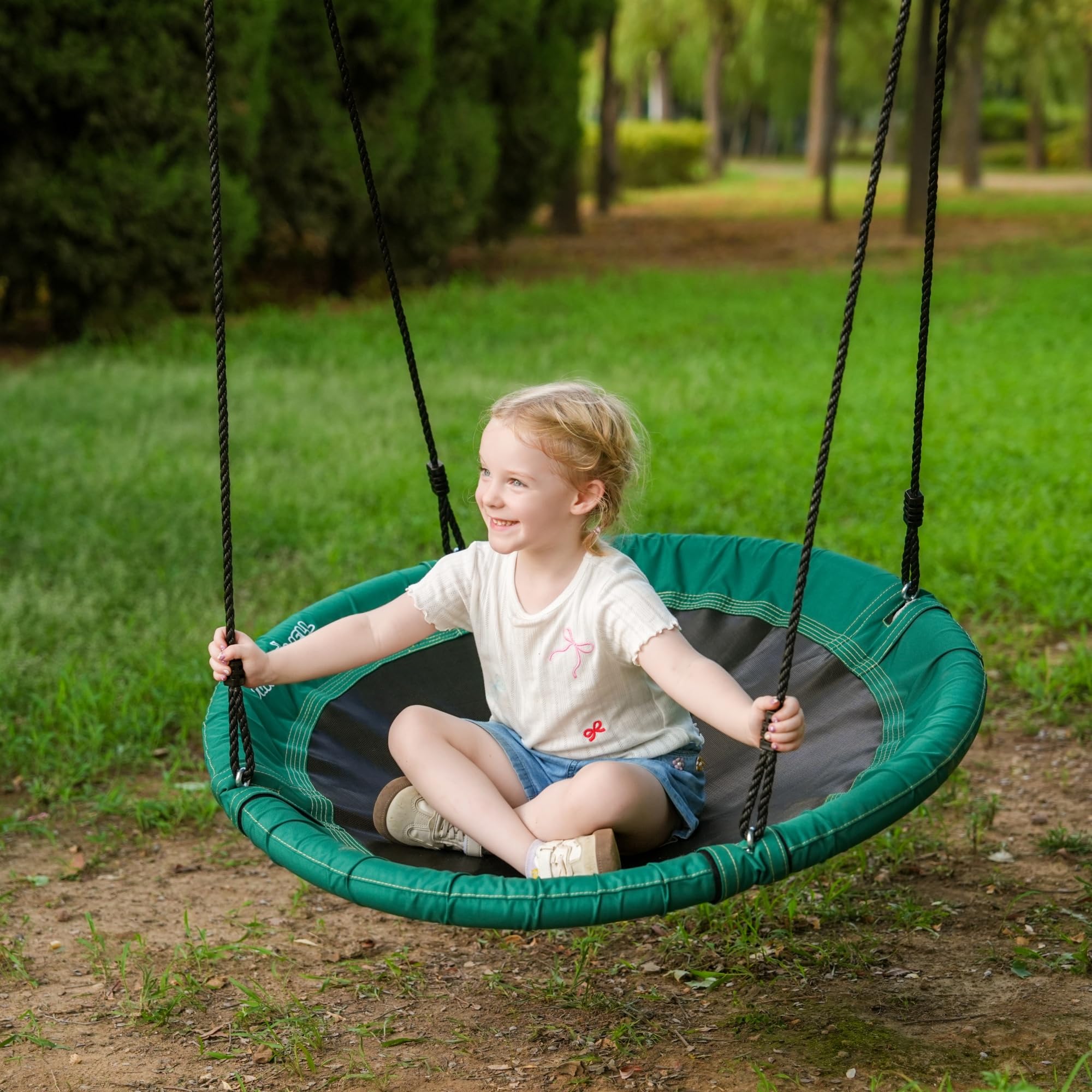 JUNGLE WELL Nest Swing Seat – 100cm Tree Swing for Kids with 160KG Capacity, Adjustable Ropes & Straps, Weatherproof for Outdoor & Indoor Use (Racing Green)