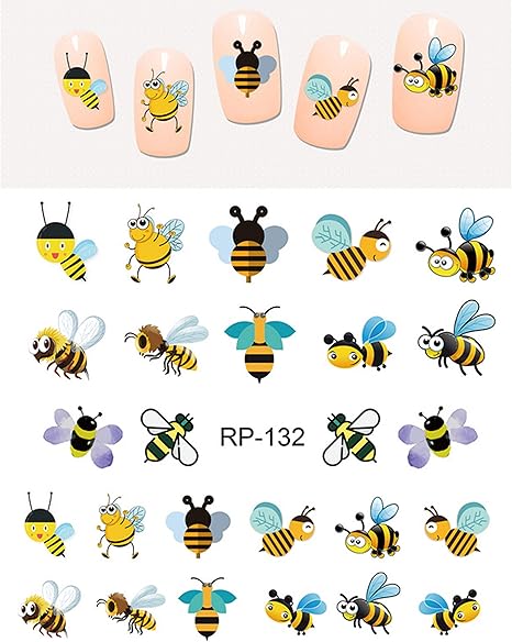 Amazon Com Cute Honey Bee Nail Art Stickers Water Transfer Decals
