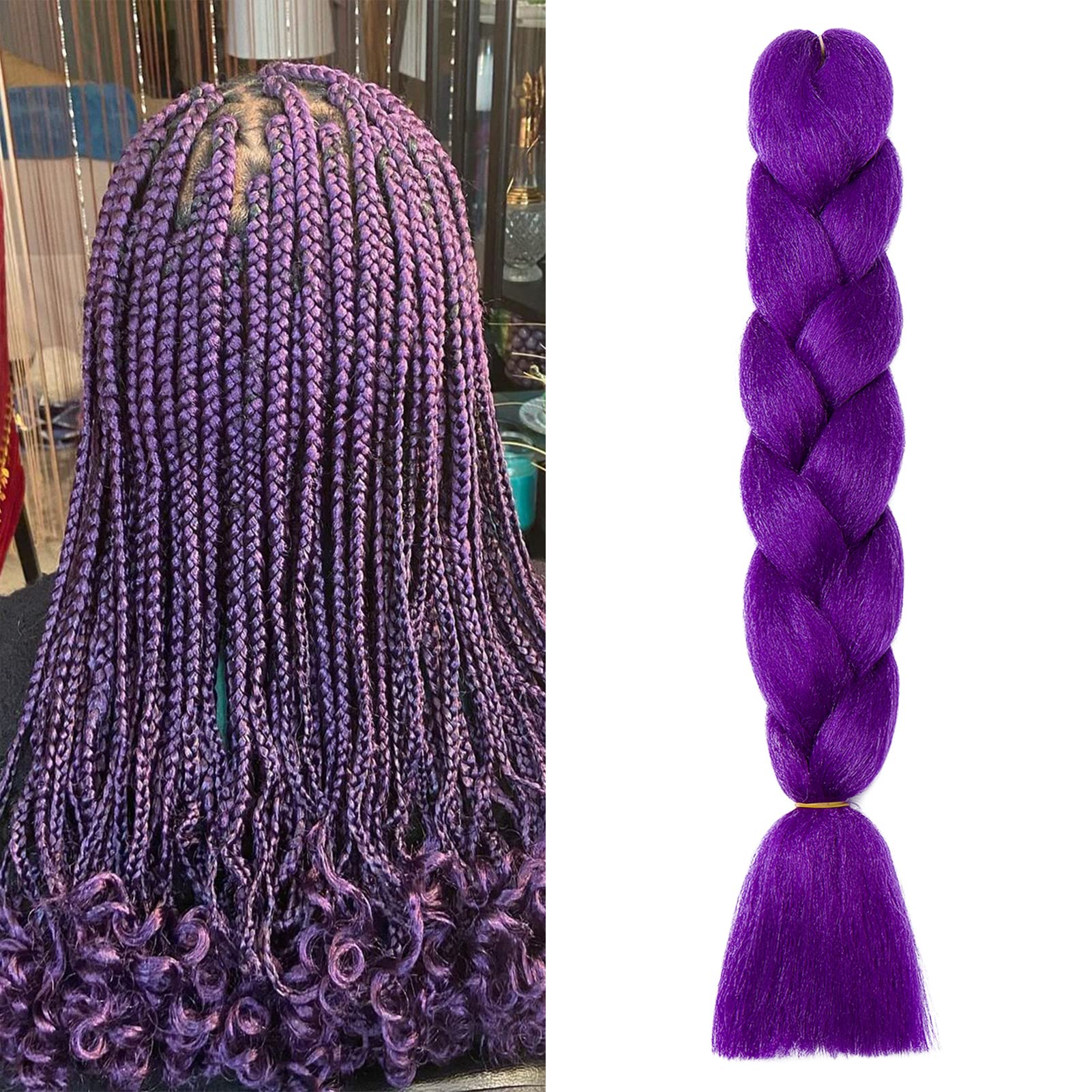 Gairyan Braiding Hair Extensions for Braiding 1 Bundle 100g 24" Ombre Jumbo Braiding Hair Colorful Synthetic Hair for Braid Soft Box Braids Crochet Twists (Dark Purple)