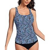 WOWENY Women's Swim Tankini Top Only Racerback High Neck Slim Fit UPF 50+ Tummy Control Swim Top No Bottom