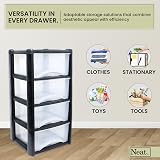 Neat 4-in-1 Space-Saving Office & Home Plastic Storage Drawers Black/Clear 80cm view 3