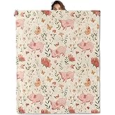 Cute Pig and Floral Pattern Blanket 50x60 in, Flannel Throw Blankets for Travel Camping Sofa Living Room Decor, Lightweight Cozy Soft Fuzzy Gifts for Women Adults Kids