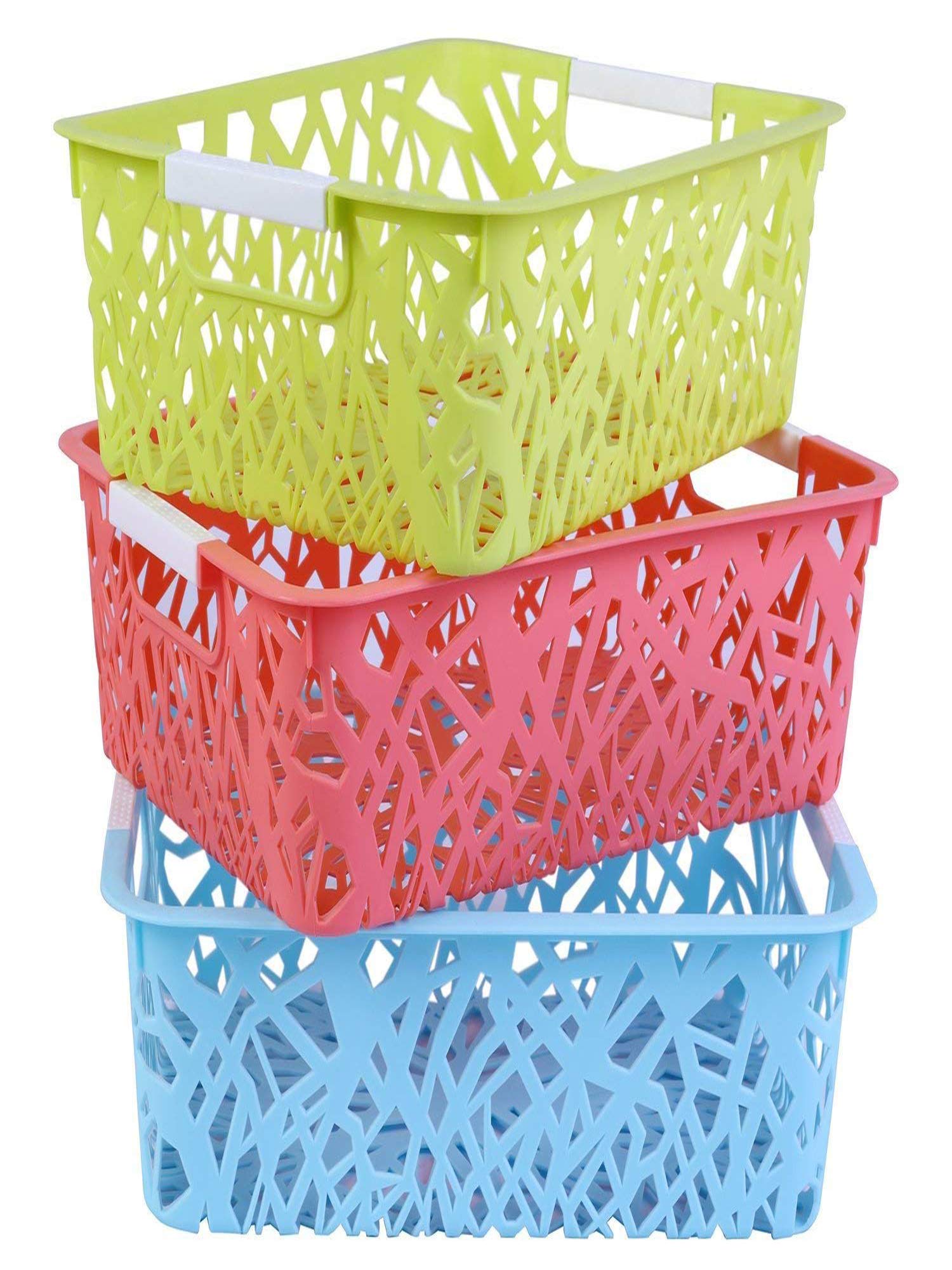 plastic organizer bins on Skyfun Label Plastic Storage Basket Box Organizer Bins With Handle For Jars Bottle Fruits Vegetable Office Utensils 3 Pieces Buy Online In Aruba At Aruba Desertcart Com Productid 112554889