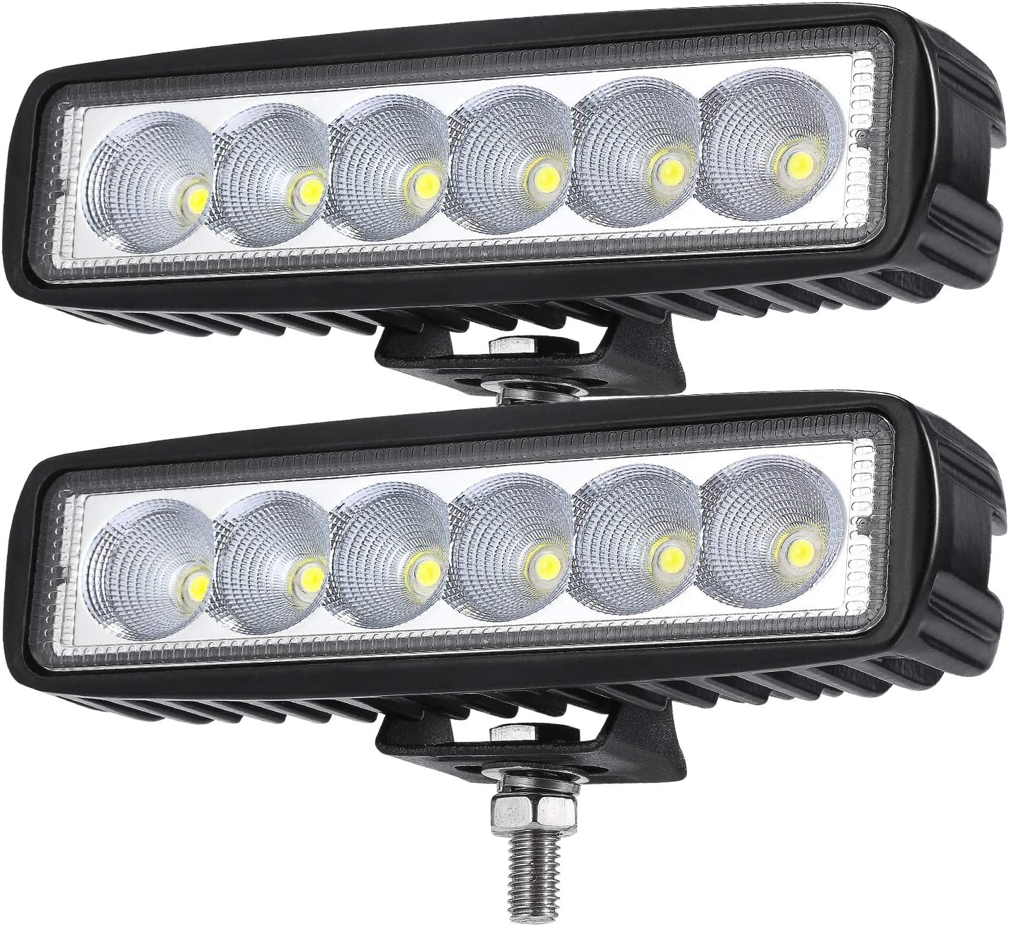 LED Light Bar,WEISIJI 6Inch Spot Beam LED Work Light Pods 2Pcs 18W Single Row Offroad Led Light Driving Light Fog Light (2Pcs Flood)