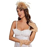 Fascinators Hat Clip Hat Wedding Cocktail Tea Party Headwear and Short Lace Bowknot Gloves for Women