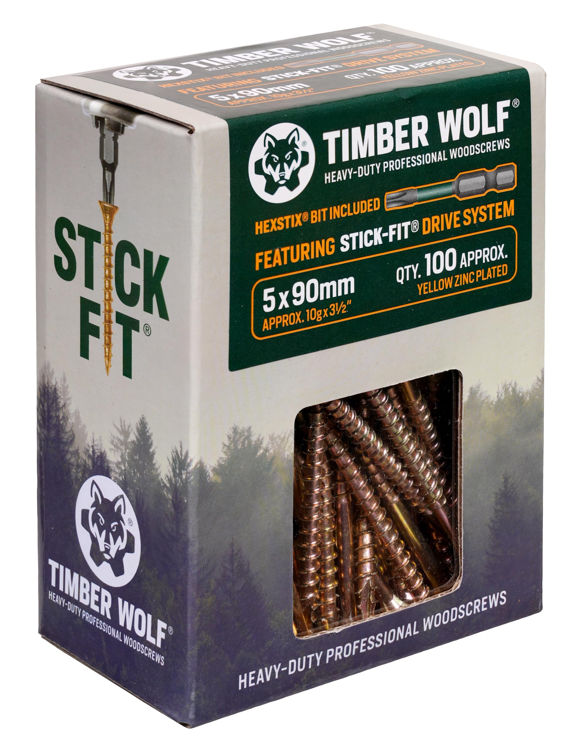 TIMBER WOLF TW50090 Woodscrews - 5.0 x 90mm - Box of 100, Zinc & Yellow (Gold)