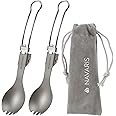Navaris Titanium & Stainless Steel Sporks Set of 2 - Lightweight & Foldable Travel Cutlery - Compact Reusable Fork & Spoon wi