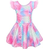 Mecamelon Girl One Piece Swimsuit with Short Modest Beach Swim Dress Printed Skirted Bathing Suit