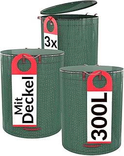 Praknu 3er Gartensack mit Deckel Verschließbar - 300L - 4 Reißfeste Griffe - Robustes Polypropylen