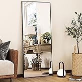 HARRITPURE 21"x56" Full Length Mirror with Stand, Rectangle Floor Standing Mirror, Black Aluminum Thin Frame Free Standing or