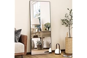 HARRITPURE 21"x56" Full Length Mirror with Stand, Rectangle Floor Standing Mirror, Black Aluminum Thin Frame Free Standing or