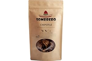 Dried Chipotle Chili Peppers by Sombrero, 145 gr. Medium-high heat and smoky flavor, great for barbecue sauces, chipotle mayo