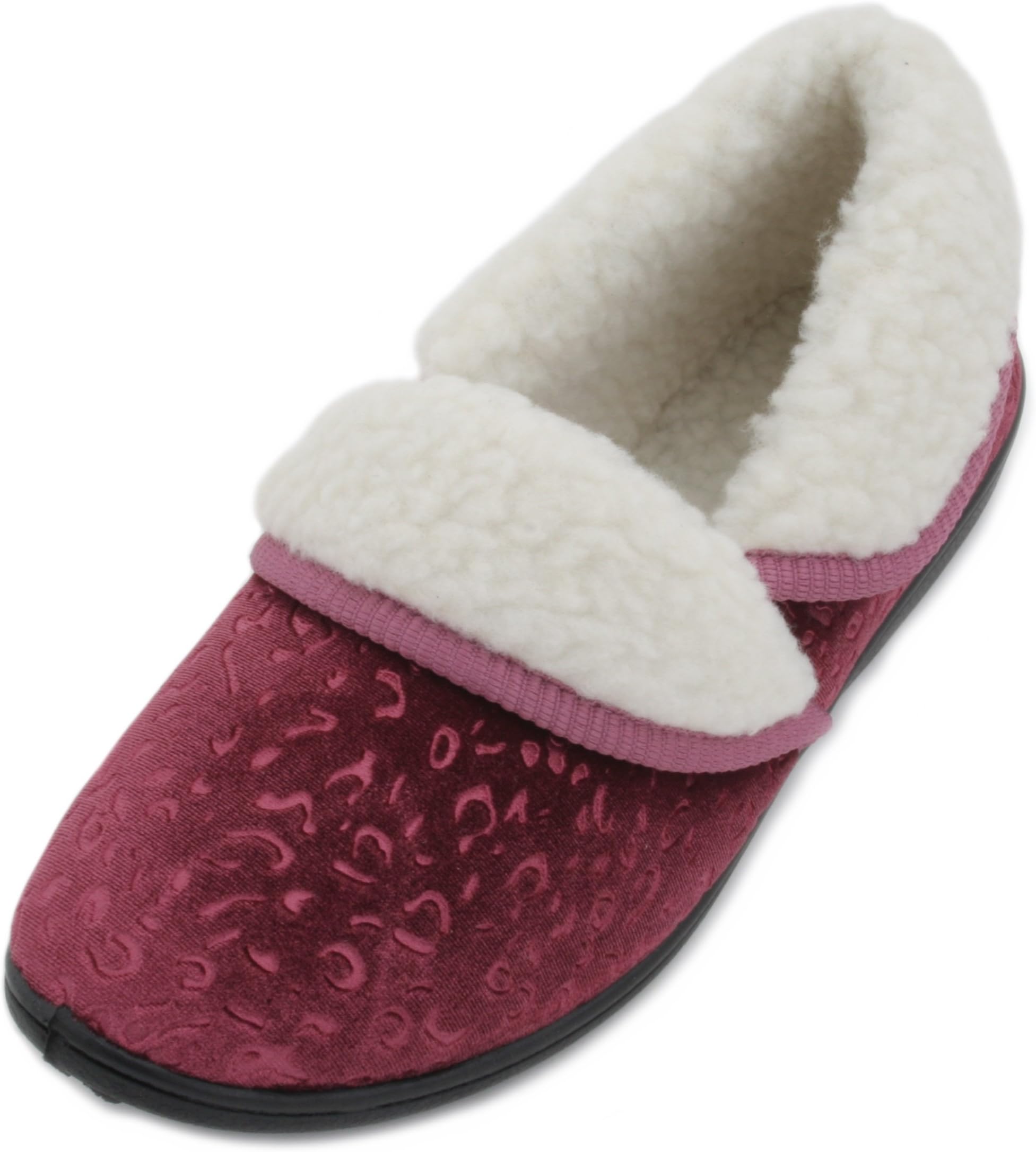 SlumberzzZ Ladies Velour Embossed Fur Trim Multi Way Full Slipper