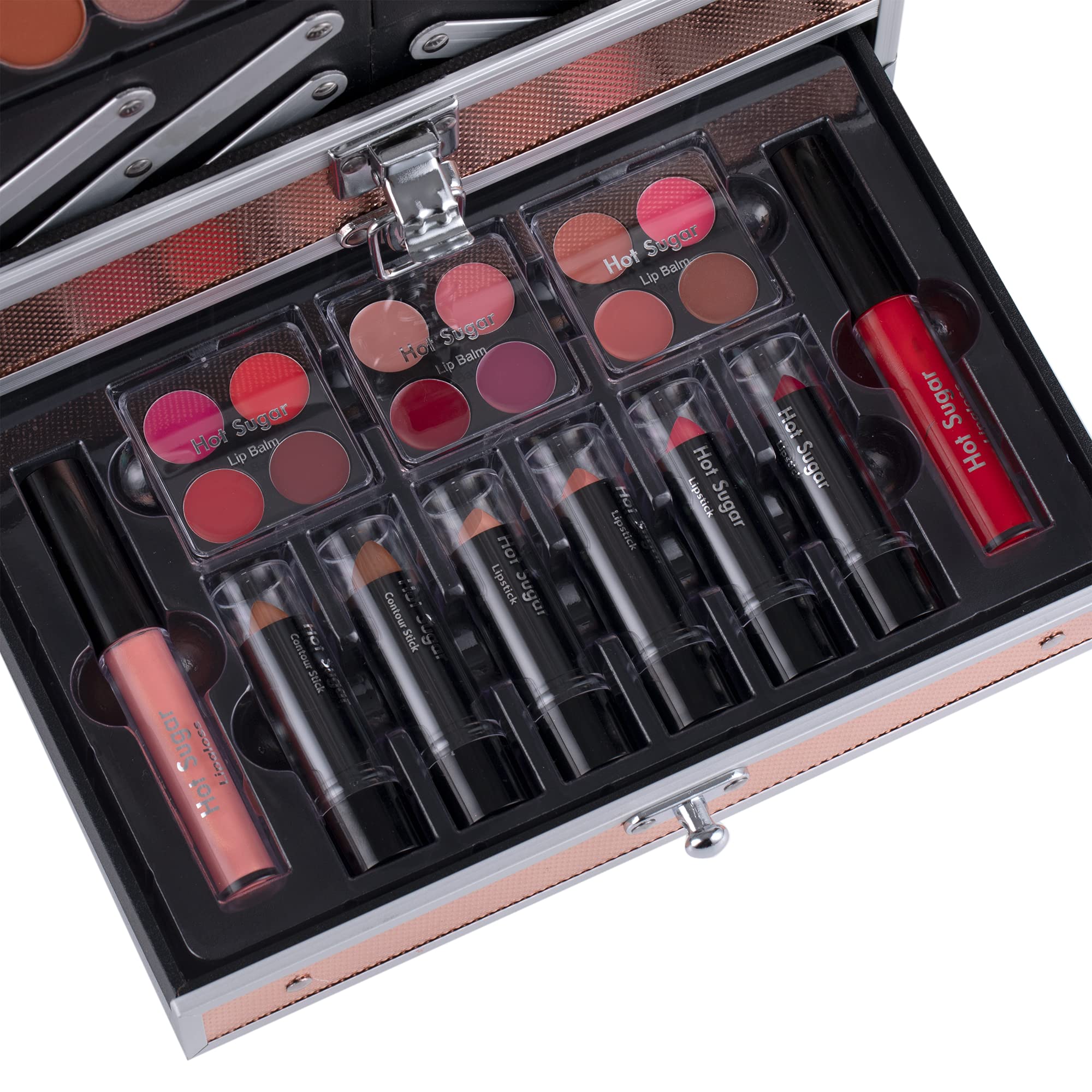 Hot Sugar Girls Makeup Kit for Teenagers Beginners Adults Professionals with Reusable Trendy Rose Gold Cosmetic Box Includes Everything for A Full Face Makeup Eyeshadow Lip Gloss Blush Brush Lipstick
