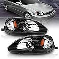 AmeriLite Black Replacement Headlights Set For 99-00 Honda Civic - Passenger and Driver Side