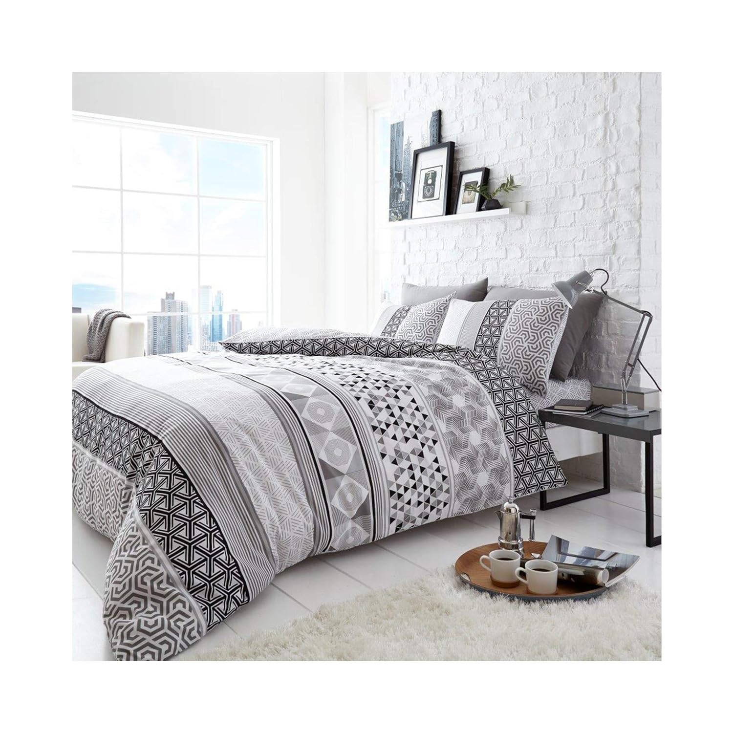 Helsby Mono Bedding Set King Size Duvet Cover With 2x Pillow Cases