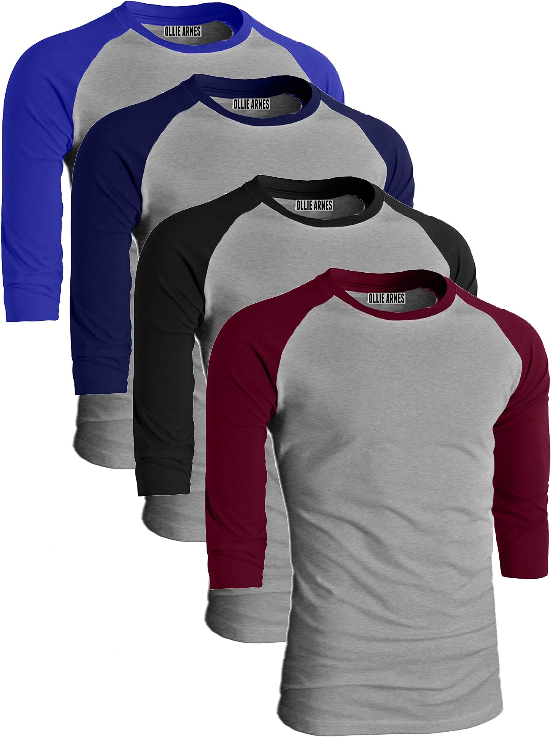 OLLIE ARNES Men's Basic Crewneck 3/4 Sleeve Cotton T-Shirt Raglan Baseball Top