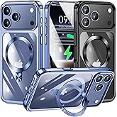 [CD Ring Compatible with MagSafe Invisible Stand]Magnetic for iPhone 17 Pro Max Case, [Electroplated Bumper Non-Yellowing][Look as Bare iPhone]Slim Clear Case with Holder for Women Men Girls, Blue